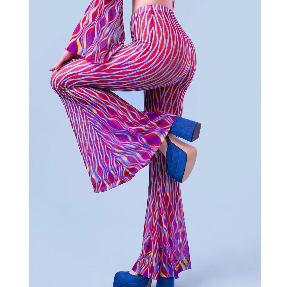 Badinka Nitty Gritty Psychedelic Retro Bell Bottom Flare Pants Women's XL Groovy